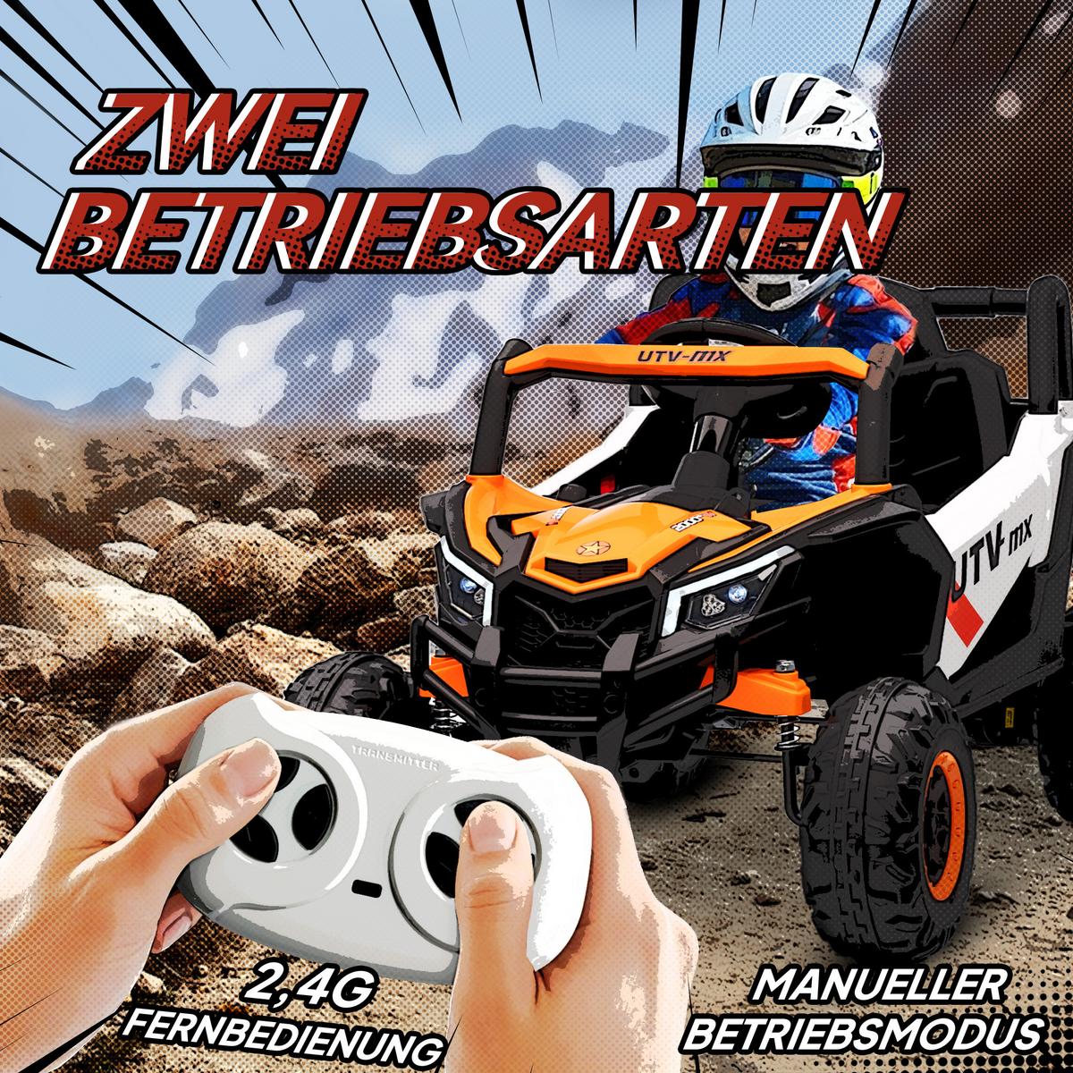 KINDER-ELEKTROAUTO 12V Kinderauto UTV mit 2,4 GHz Fernbedienung, Softstart - Orange, Kunststoff (96/61/56cm) - AIYAPLAY