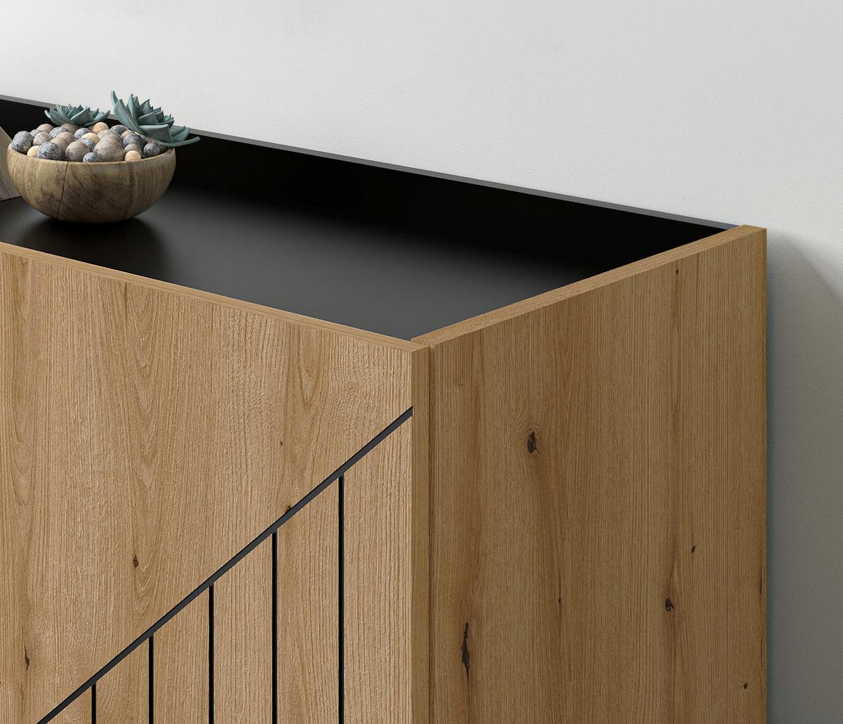 KOMMODE Evoke Eiche 80 x 91 cm, Sideboard mit Soft-Close - Eichefarben/Schwarz, Holzwerkstoff/Metall (80/91/40cm) - Inn.Furn