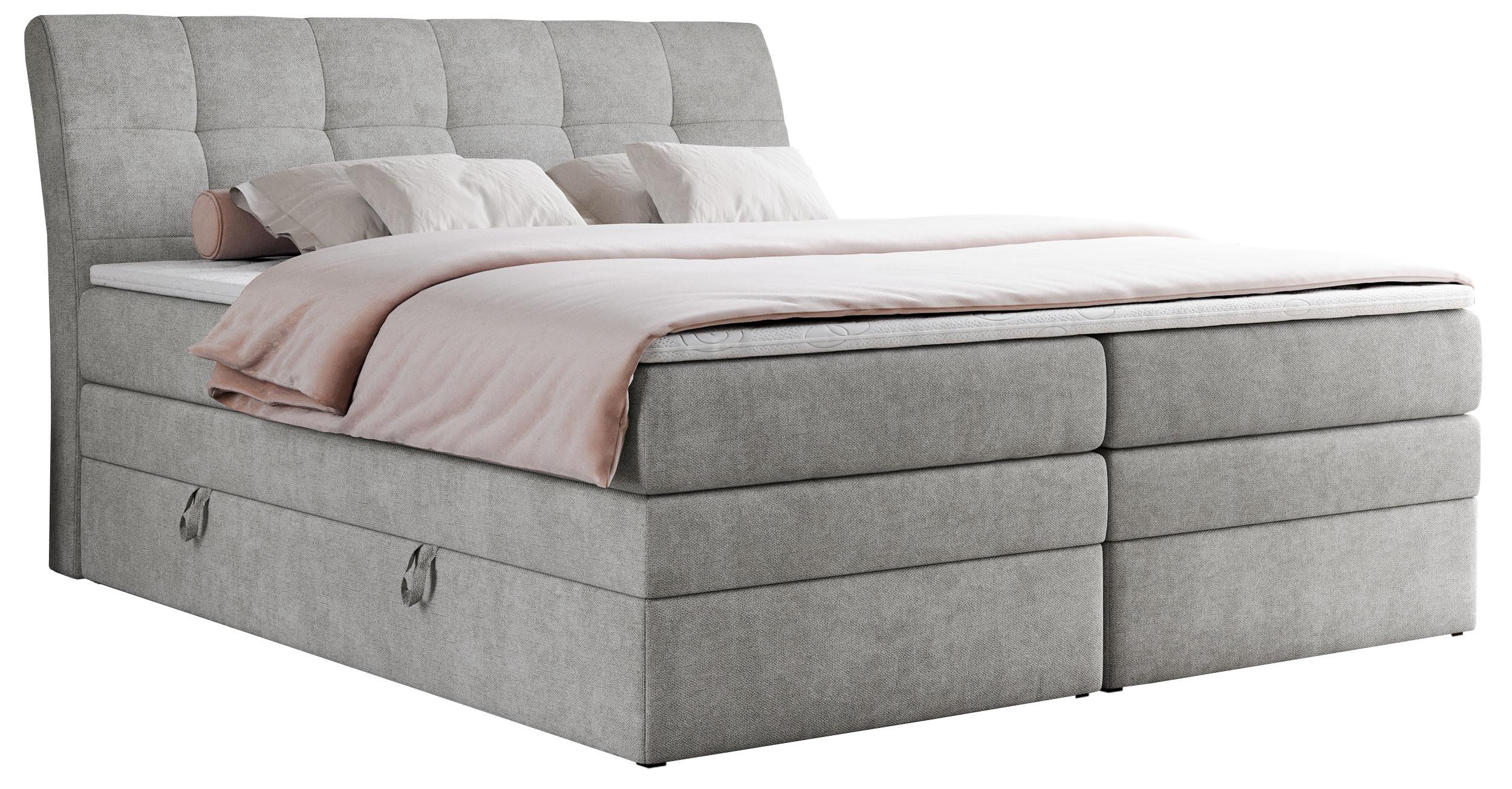 BOXSPRINGBETT GOLD-10 KING 200/200 Hellgrau Struktur - H4 - Hellgrau, Holz/Textil (200/200cm) - MKS