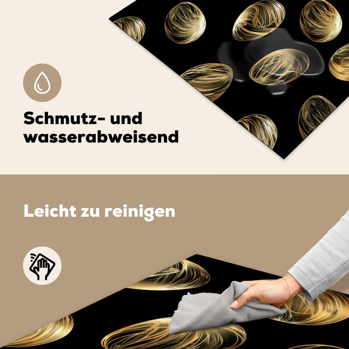 HERDABDECKPLATTE Eier - Gold - Muster Induktionsmatte 77x59 cm - Schwarz, Kunststoff (77/59/0.2cm) - MuchoWow