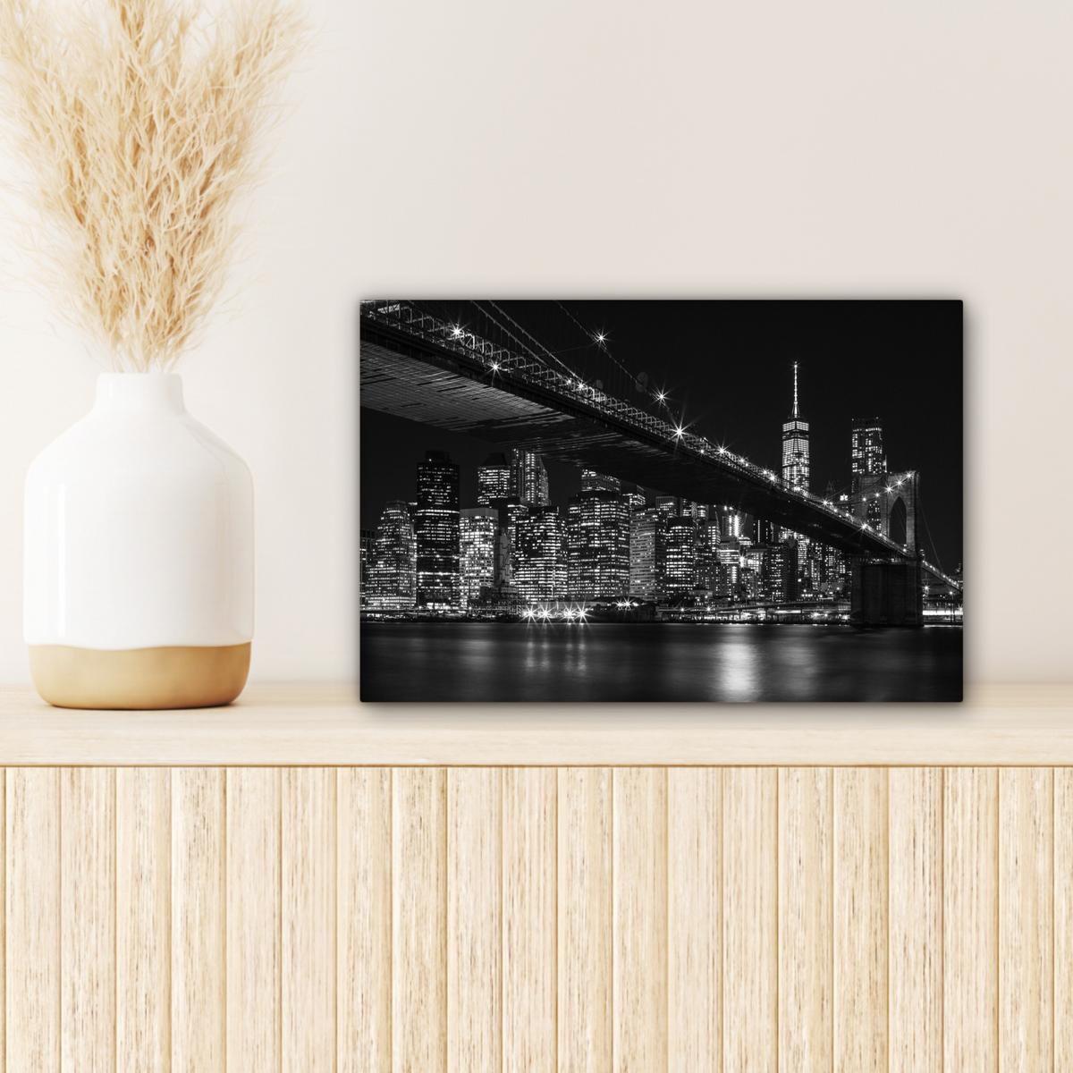LEINWANDBILD New York - Brooklyn - Brücke Deko Schlafzimmer 30x20 cm - Schwarz, Textil (30/20cm) - MuchoWow