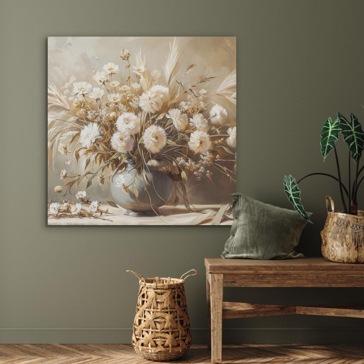 AKUSTIKBILD Blumen - Vase - Stilleben - Beige Akustikpaneele 90x90 cm - Creme, Kunststoff (90/90/0.9cm) - MuchoWow