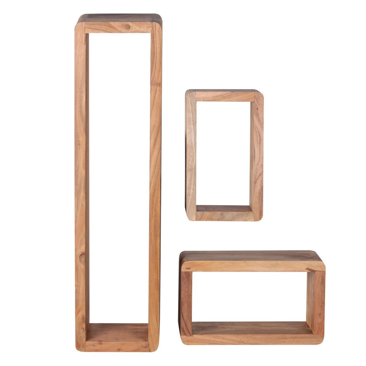 WANDREGAL Set BOHA Massivholz Viereckig Landhausstil, Akazie 80x15x20 cm - Akaziefarben, Holz (80/20/15cm) - KADIMA DESIGN