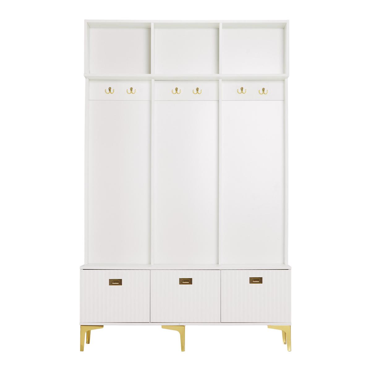 GARDEROBEN weiß & gold, mit sitzbank und 6 haken - Weiß, Holzwerkstoff (120/191/40cm) - Urban Meuble