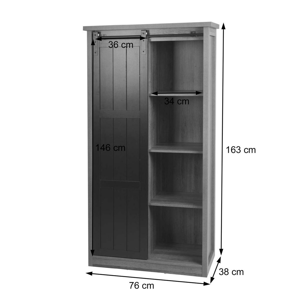 SCHRANK Buche Dekor, Schwarz - Buchefarben/Schwarz, Holz (76/163/38cm) - MCW