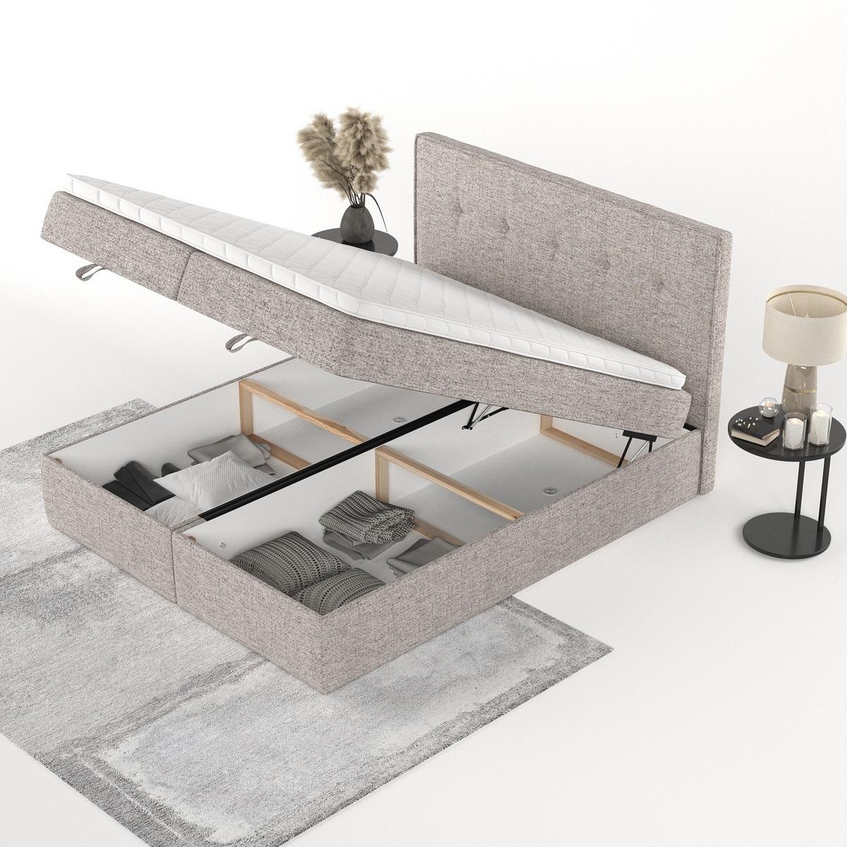 BOXBETT Tivra 160/200 cm Beige im Neve Stoff - Beige/Schwarz, Holz/Holzwerkstoff (160/200cm) - AltaBeds