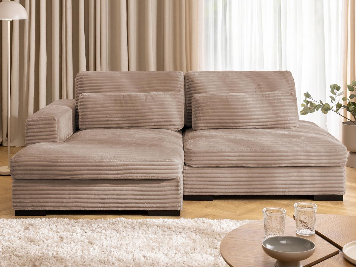 ECKSOFA Wolke mit tiefer Sitzfläche, Schlaffunktion und praktischem Bettkasten aus weichem Beige Cordstoff - Schwarz/Cappuccino, Holz/Kunststoff (162/225cm) - S-Style