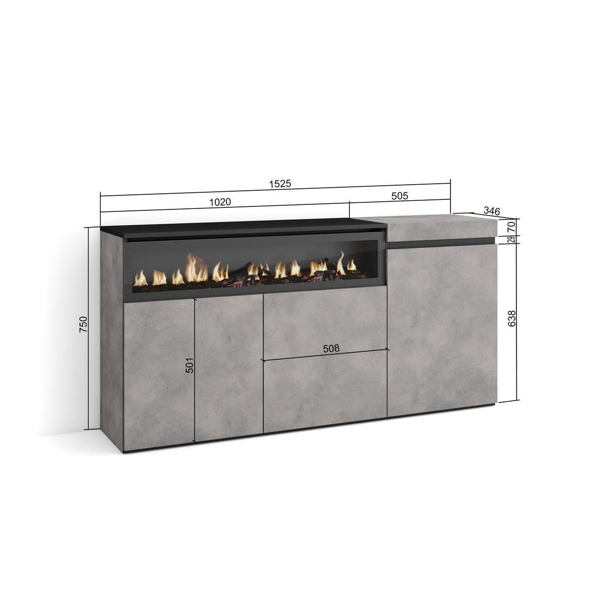 SIDEBOARD Elektrokamin, zementgrau, 150/35/75cm - Grau, Holzwerkstoff (150/75/35cm) - Skraut Home