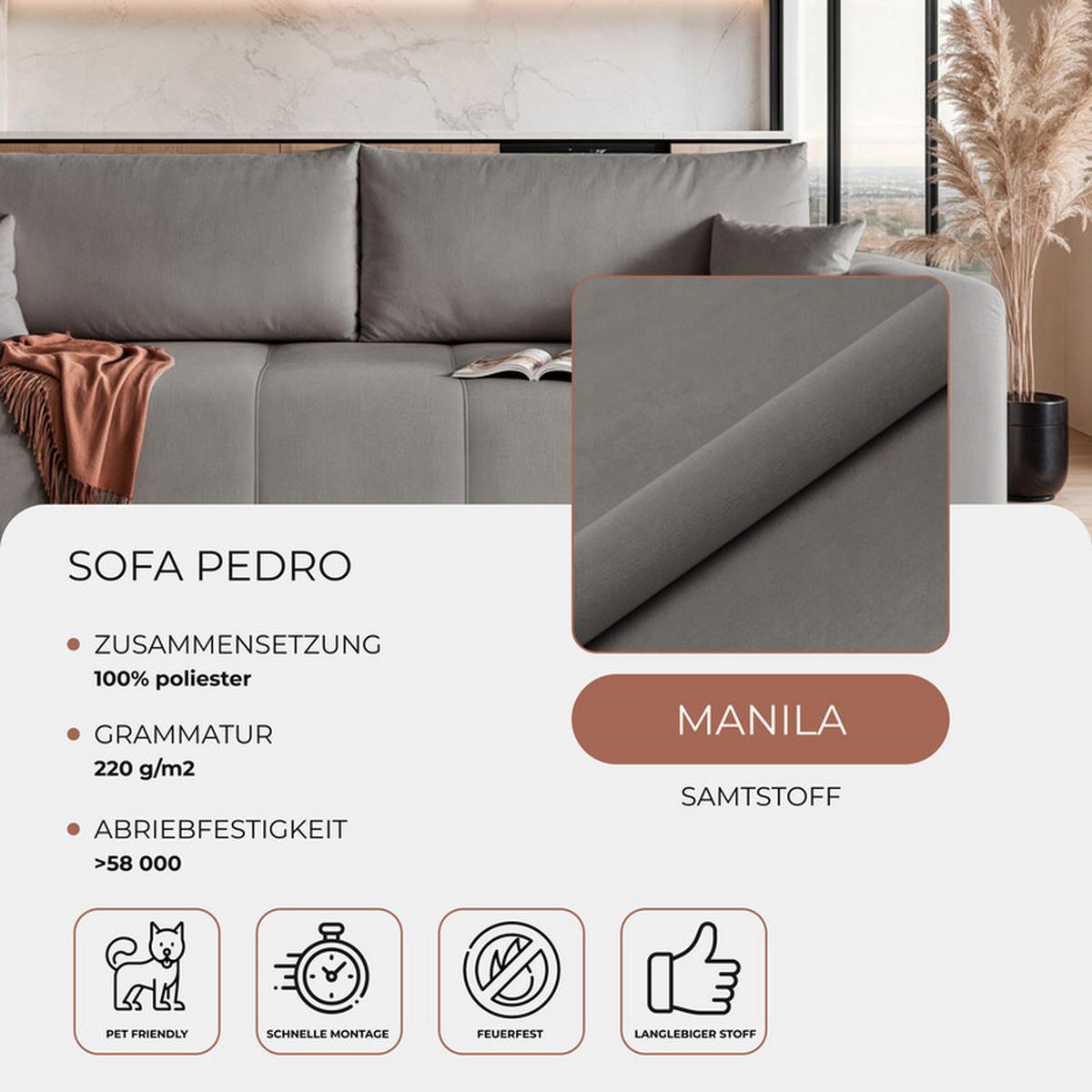 SCHLAFSOFA PEDRO mit Bettkasten Grau - Dunkelgrau, Holzwerkstoff/Textil (244/79/93cm) - Idohome