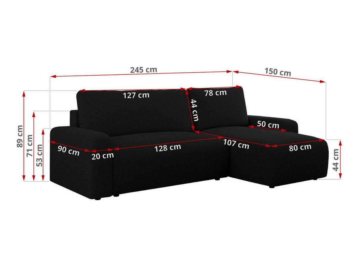 ECKSOFA ARGOS Schwarz Boucle - Schwarz, Kunststoff/Textil (245/150cm) - MKS