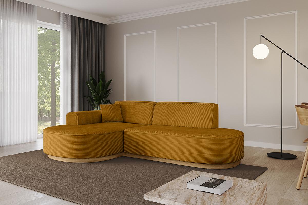 ECKSOFA Ottomane Links MARI-L1-v2 - 243x171x83 cm Senfgelb Cord - Gelb, Holzwerkstoff/Textil (243/171cm) - ALTDECOR
