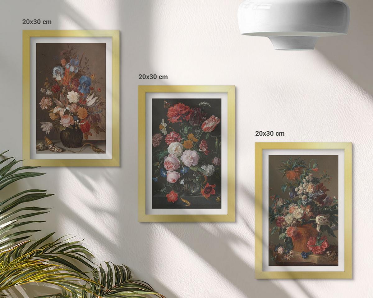 BILDER SET 3er Set - 20x30 cm Goldrahmen - Blumenarrangements in Vasen - Goldfarben, Kunststoff (20/30cm) - TULUP