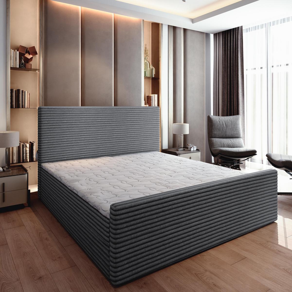 BOXBETT BRENTO 160x200 cm mit Matratze und Topper - Graphitfarben - Graphitfarben, Holz (160/200cm) - MASSENO