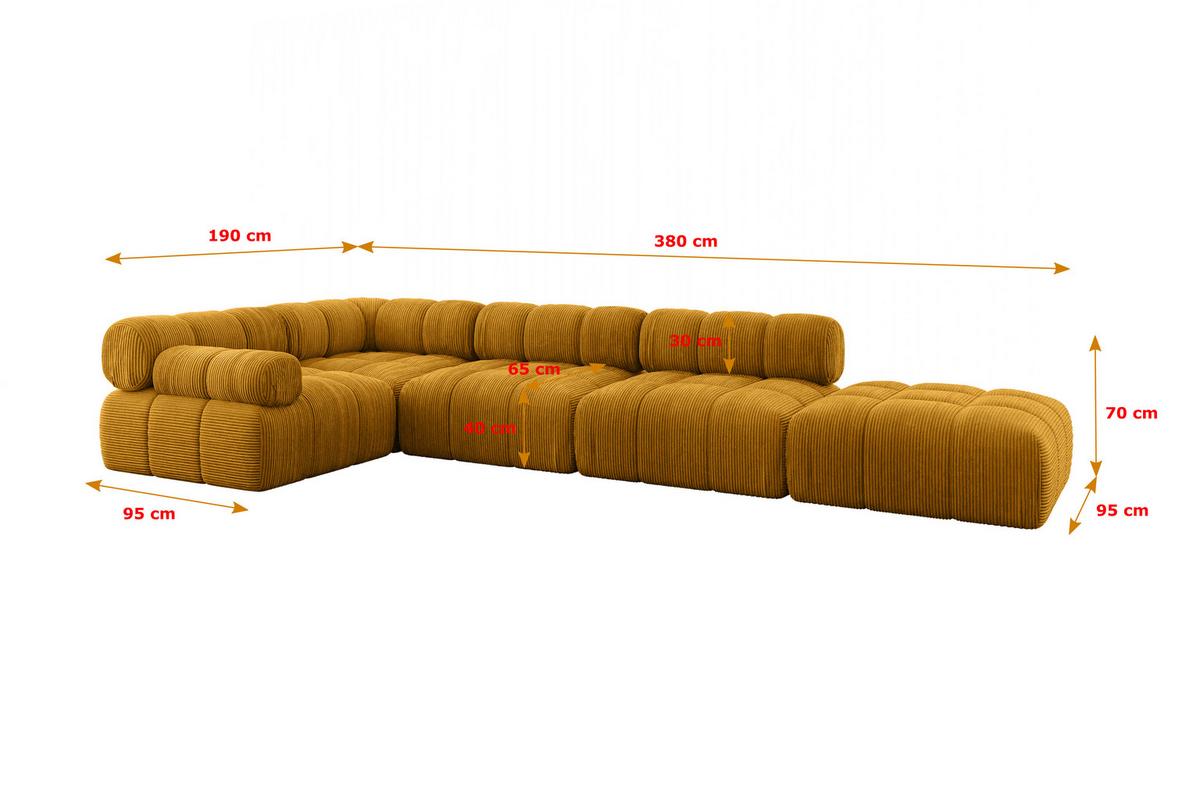 ECKSOFA modulares Sofa Felto-L2 - 380x190x70 cm Senfgelb Cord - Currygelb, Holzwerkstoff/Textil (380/190cm) - ALTDECOR
