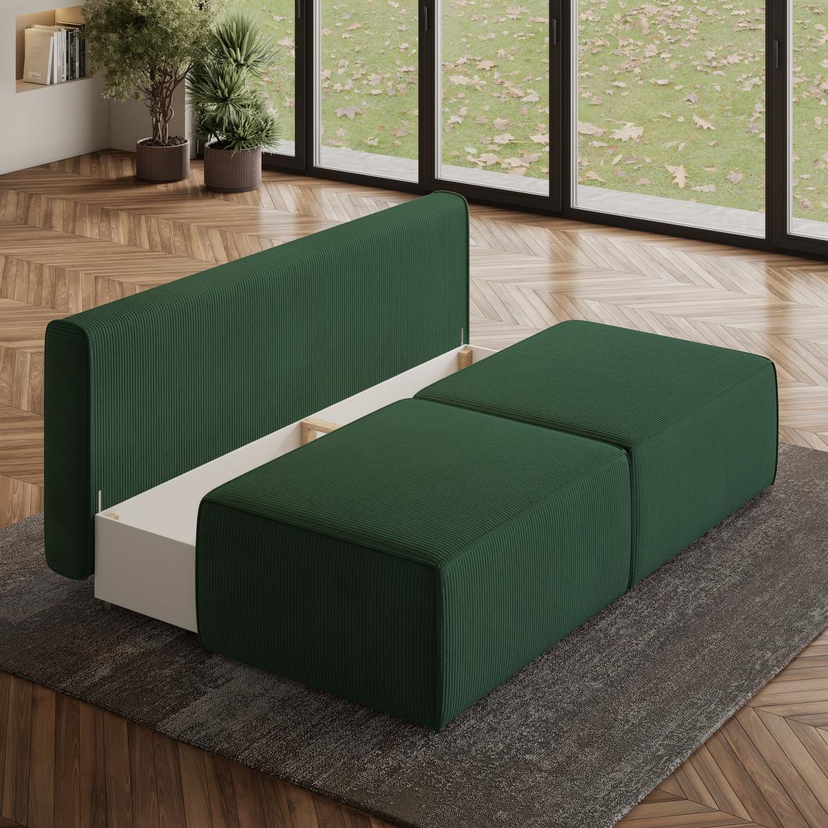 ECKSOFA VARNA P Grün Kordstoff mit Schlaffunktion - Grau/Grün, Holz/Kunststoff (196/158cm) - MASSENO