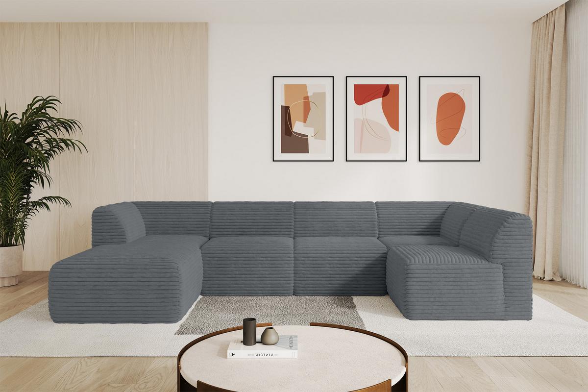 WOHNLANDSCHAFT Ottomane Links MOVO-L 345x180x78 cm Dunkelgrau Cord - Alufarben, Holzwerkstoff/Kunststoff (345/78/180cm) - ALTDECOR