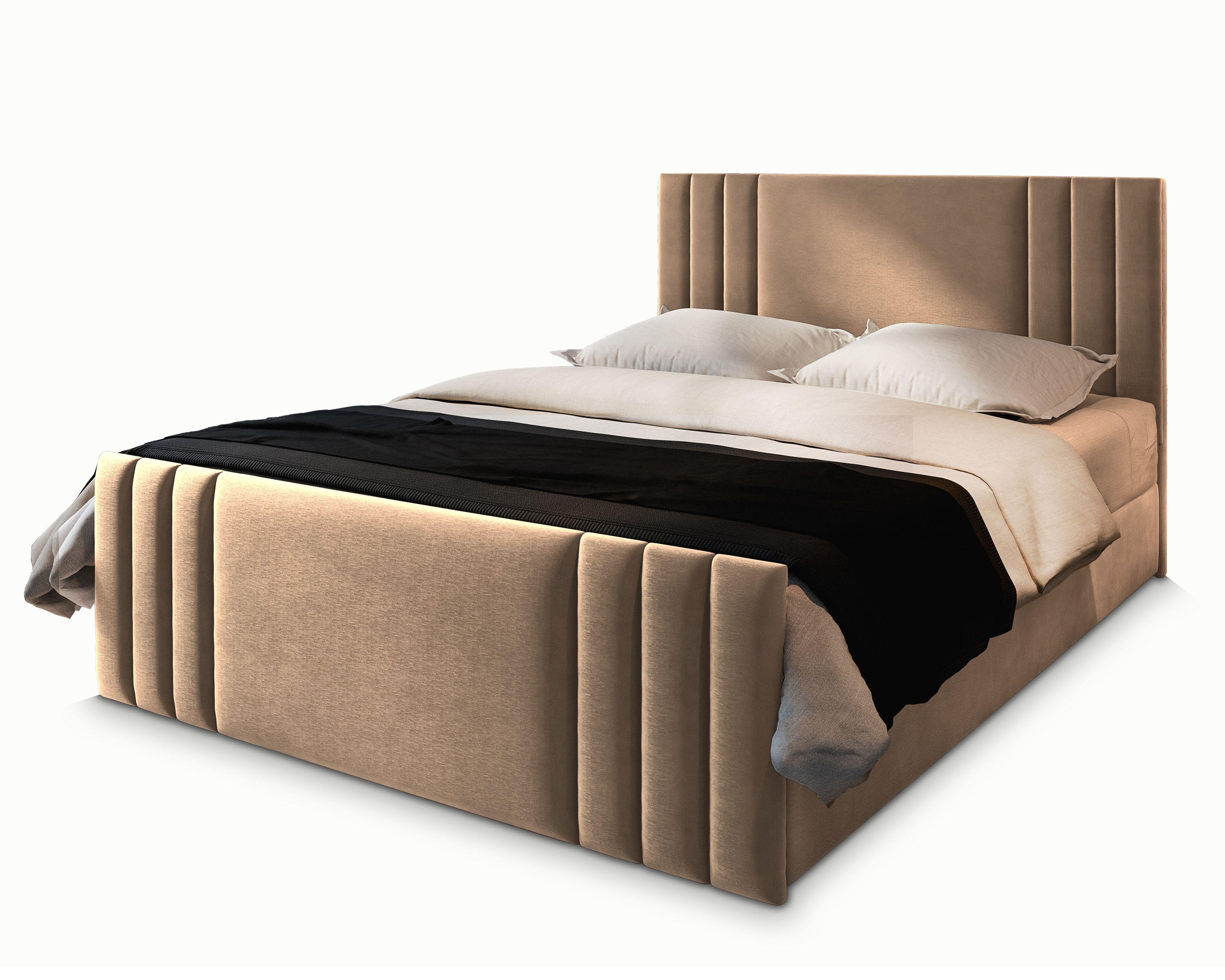 BOXBETT KANES 180x200 cm mit Matratze und Topper - Beige - Beige, Holz (180/200cm) - MASSENO