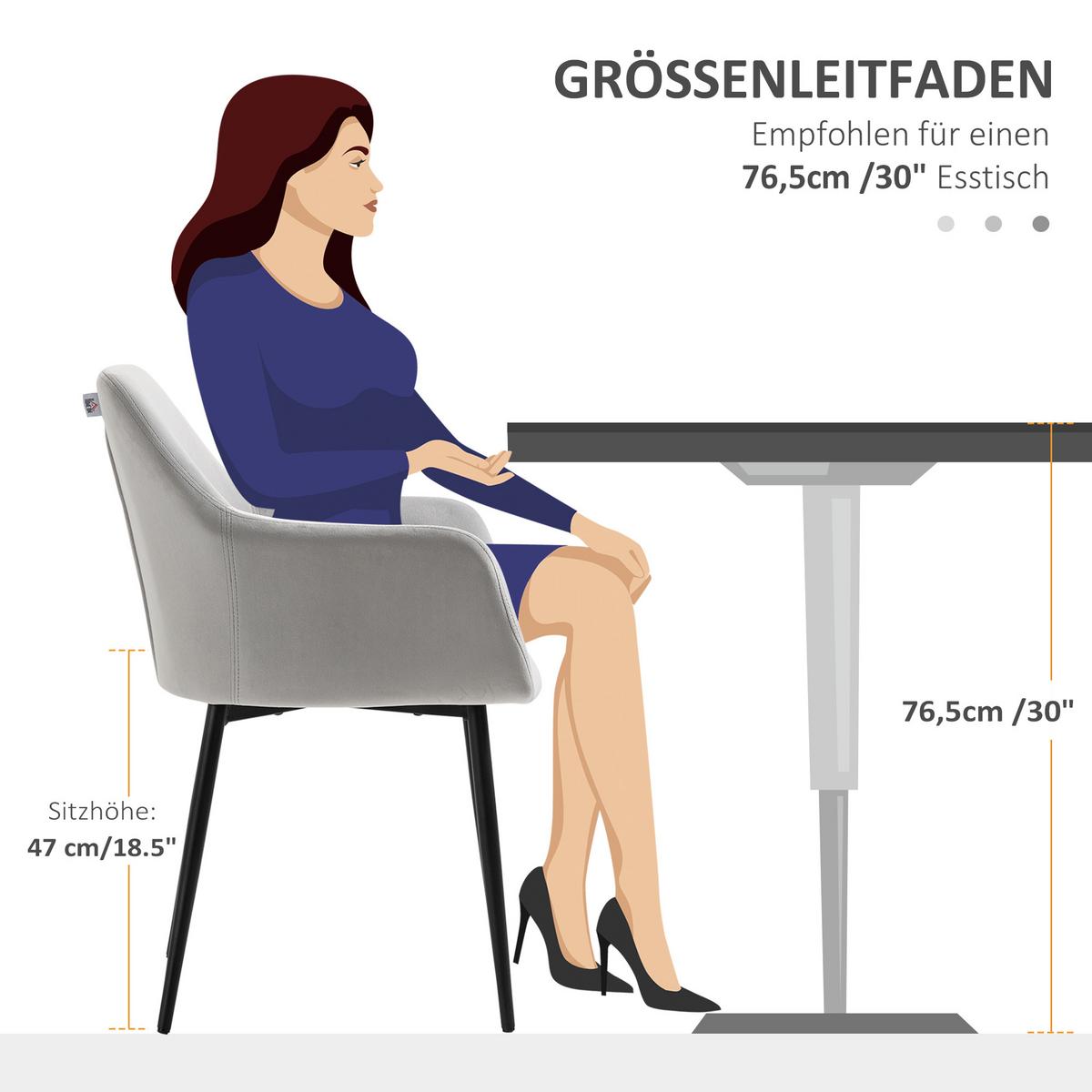 ESSZIMMERSTÜHLE 2er Set Küchenstuhl mit Rückenlehne, Samtoptik für Wohnzimmer - Hellgrau, Textil (57/80/54cm) - HOMCOM