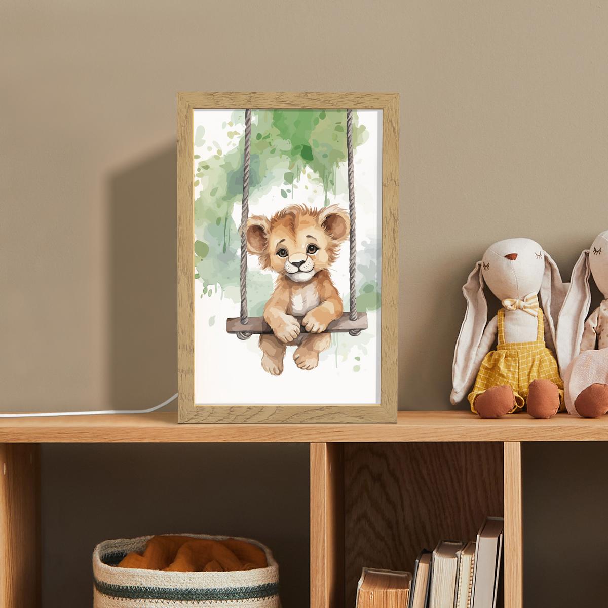 NACHTTISCHLAMPE Löwe - Tier - Kinder - Dschungel 20x30 cm - Weiß, Holzwerkstoff (8/20/30cm) - OnlyWow