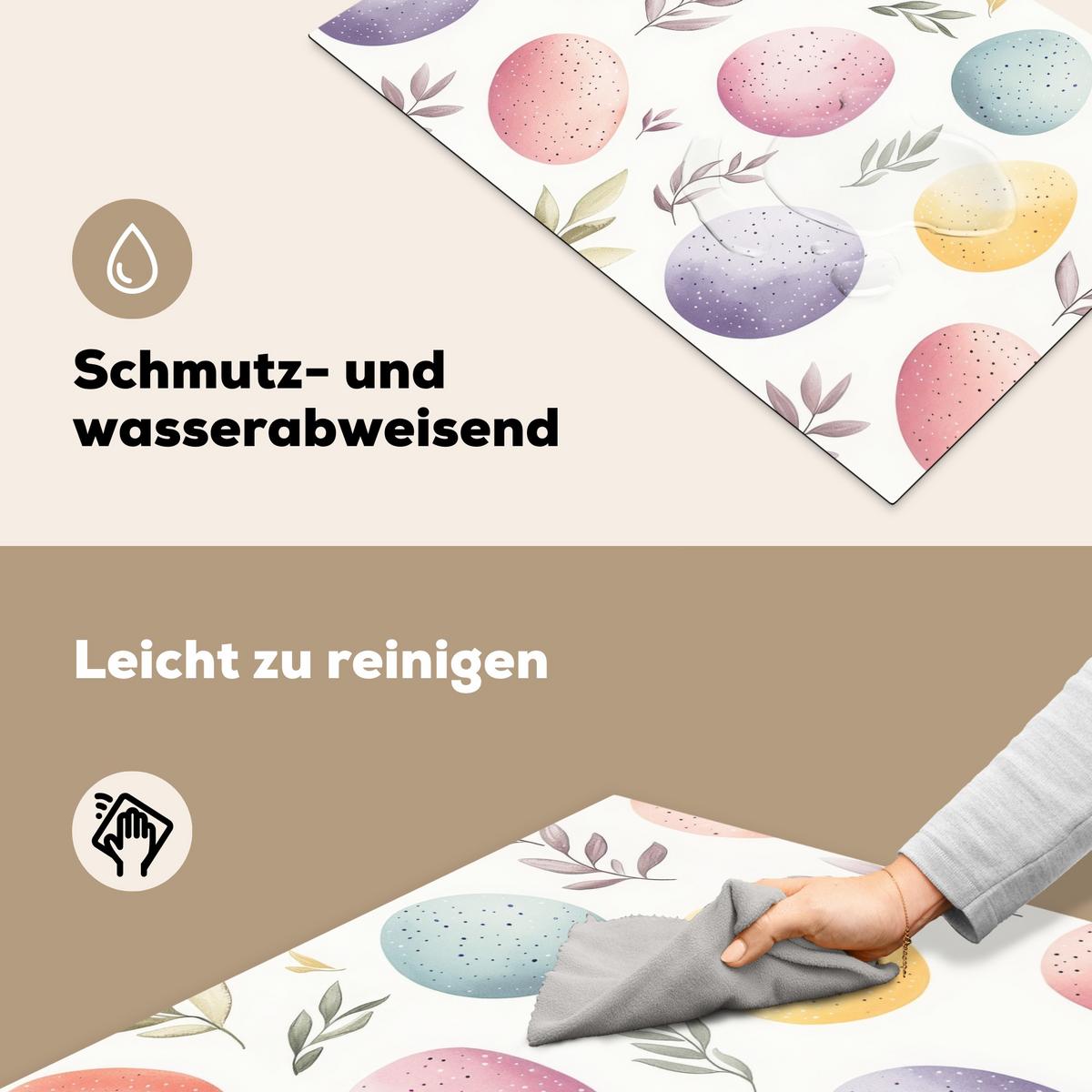 HERDABDECKPLATTE Eier - Bunt - Muster Induktionsmatte 81x52 cm - Weiß, Kunststoff (81/52/0.2cm) - MuchoWow