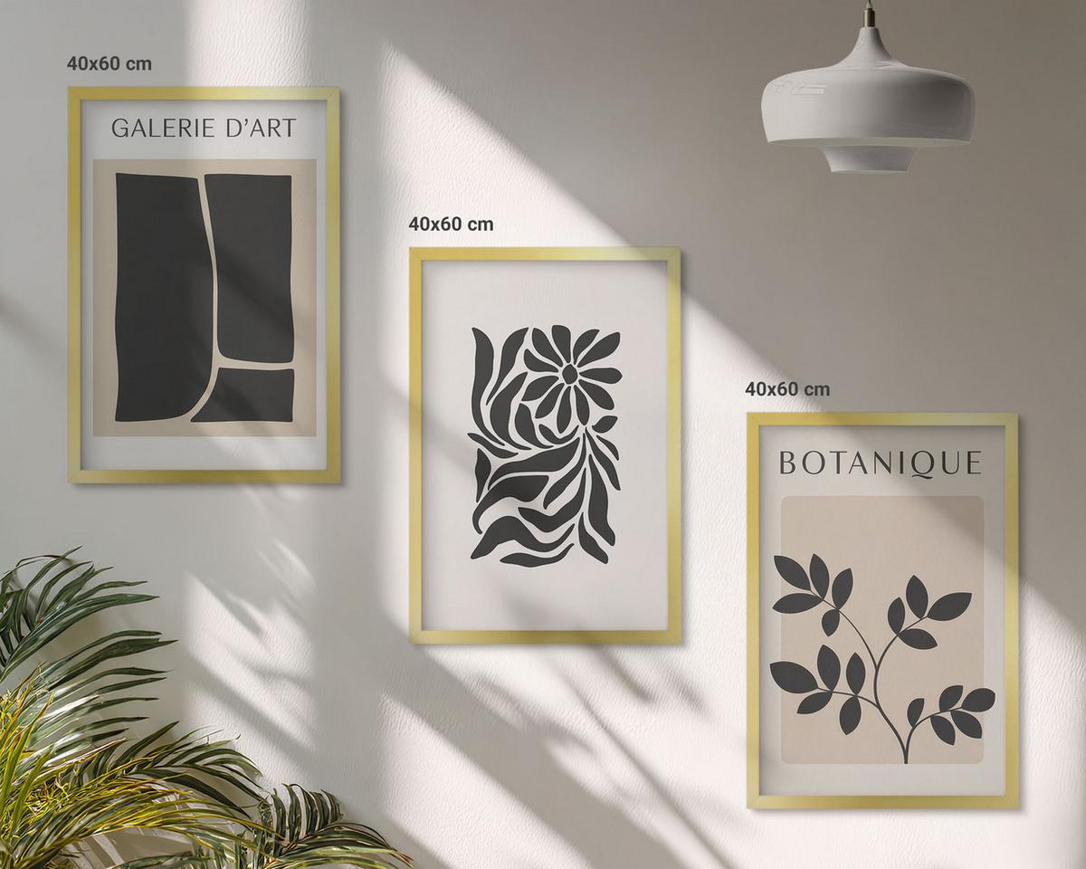 BILDER SET 3er Set - 40x60 cm Goldrahmen - Abstrakte Pflanzenmuster - Goldfarben, Kunststoff (40/60cm) - TULUP