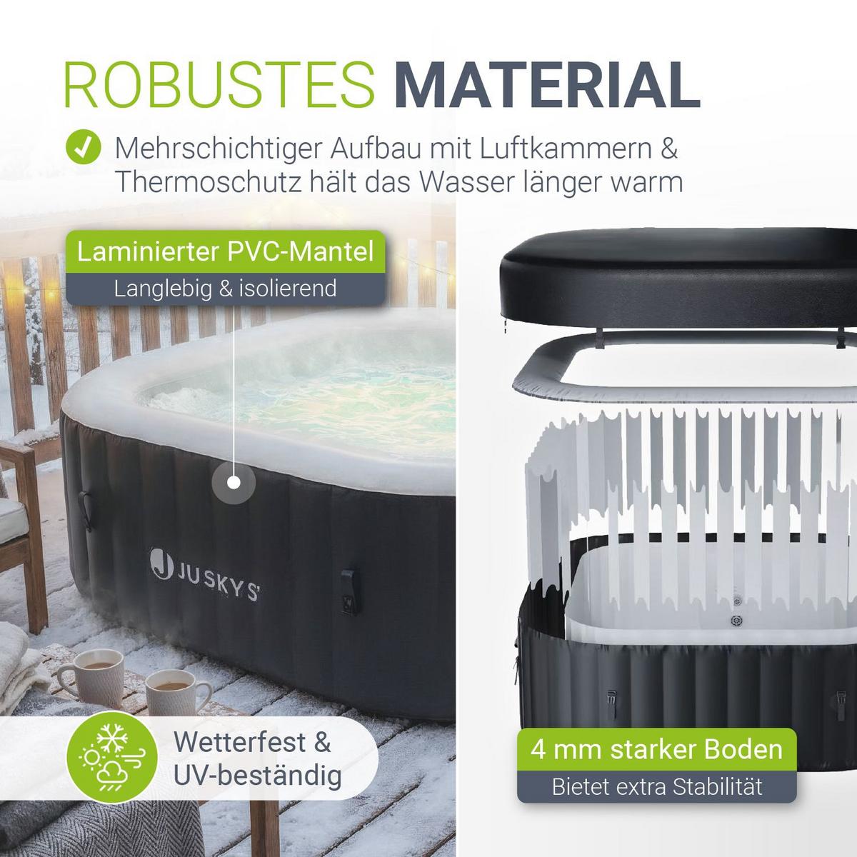 WHIRLPOOL SpaLuxe LED 185x185x65 cm schwarz/weiß - Schwarz, Kunststoff (185/65/185cm) - Juskys