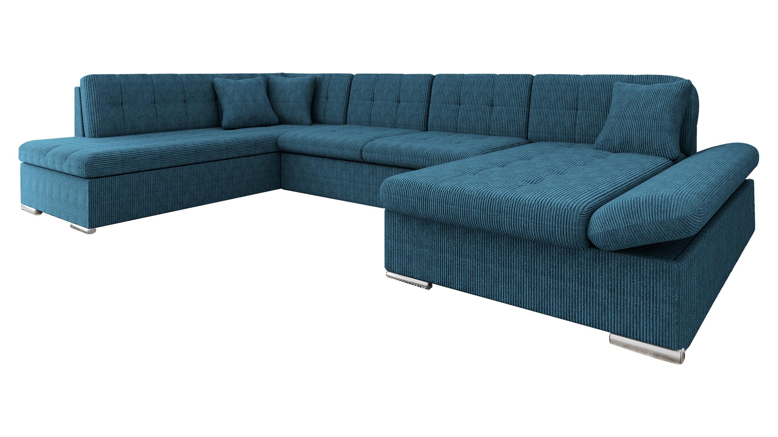 WOHNLANDSCHAFT Bergen Cord, Seite: Rechts - Blau/Silberfarben, Holz/Textil (345/76/205cm) - MIRJAN24