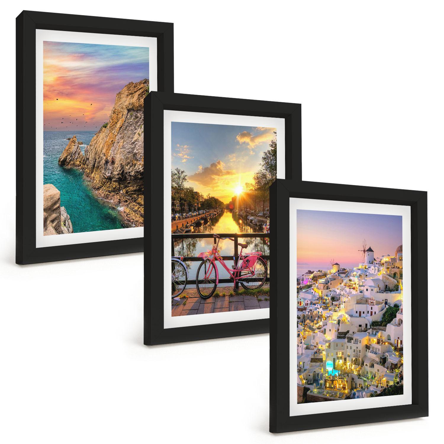 BILDER SET 3er Set - 20x30 cm Schwarzer Rahmen - Sonnenuntergang am Meer - Schwarz, Kunststoff (20/30cm) - TULUP