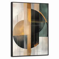 LEINWAND Bilder mit Rahmen - Abstrakt - Gold - Bronze - Grün - Formen - Modern - 70x100 - Multicolor, Textil (70/100cm) - MuchoWow