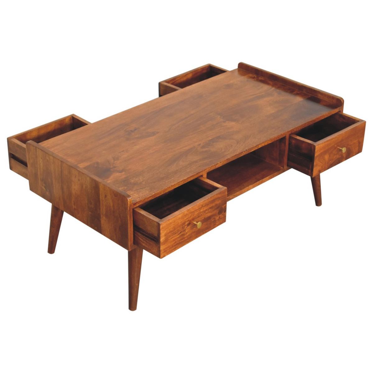 TV-EINHEIT Massivholz Erhöhtes Kastanienbraun, 2 Schubladen und Offenes Fach, Dunkelbraun - Dunkelbraun/Messingfarben, Mangoholz/Holz (100/43/50cm) - Artisan Furniture