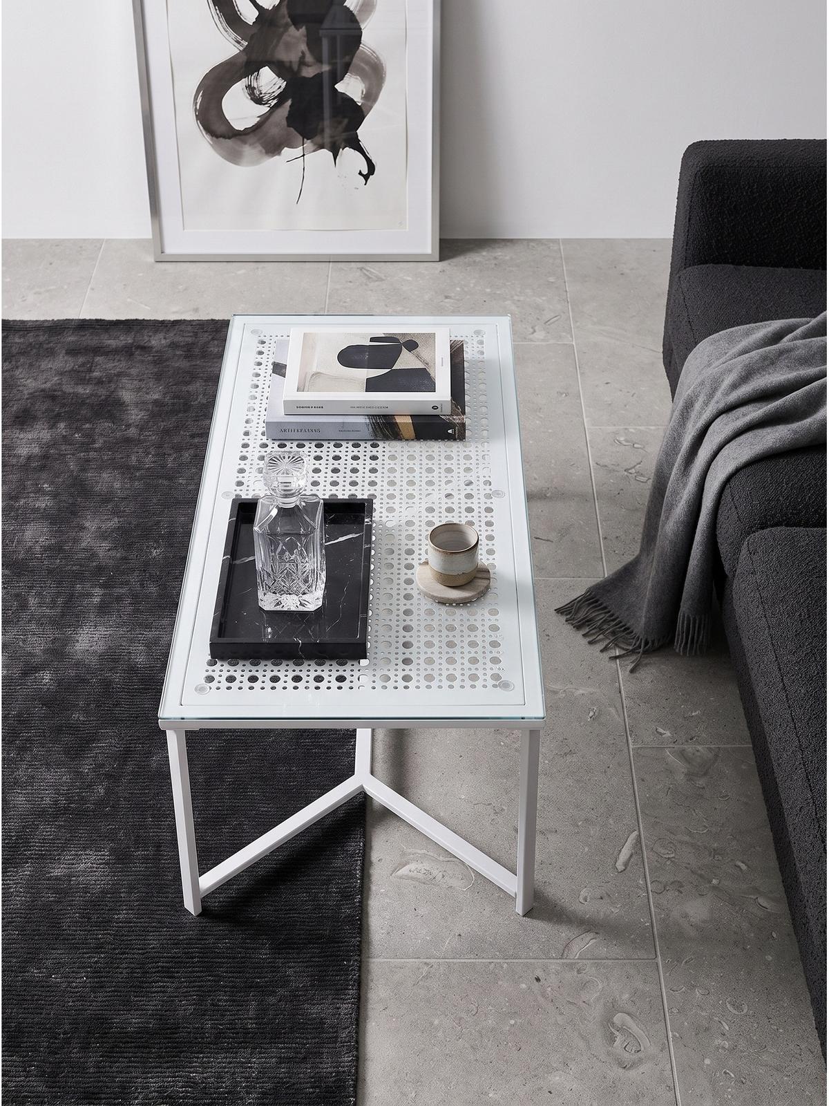 COUCHTISCH ALCUDIA, Einscheibensicherheitsglas, Weiß, 100 x 50 x 42 cm - Weiß, Glas/Metall (50/100/42cm) - KADIMA DESIGN