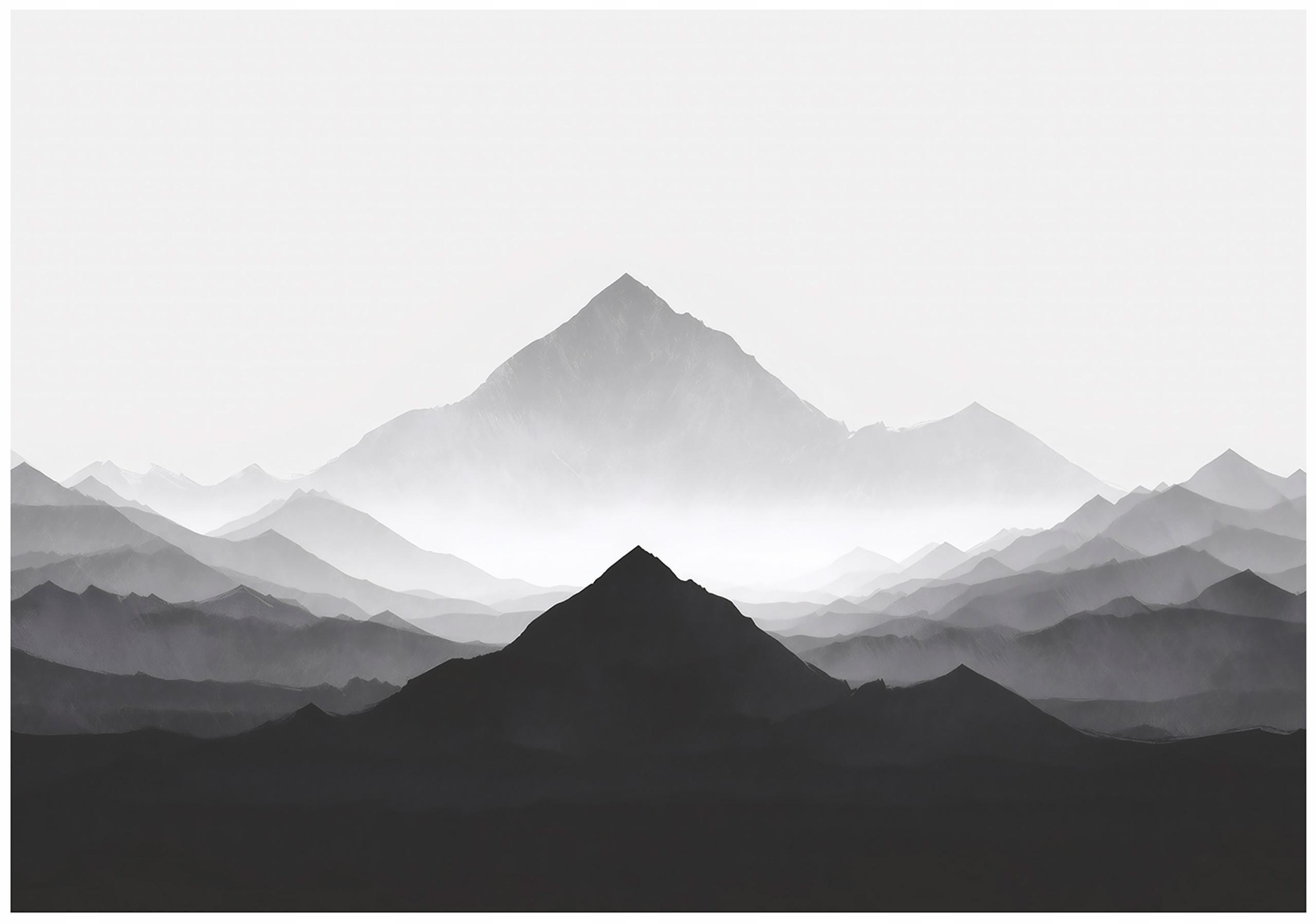 FOTOTAPETE Gebirge Aquarell Grau 200x140 cm - Multicolor, Papier (200/140cm) - Wallarena