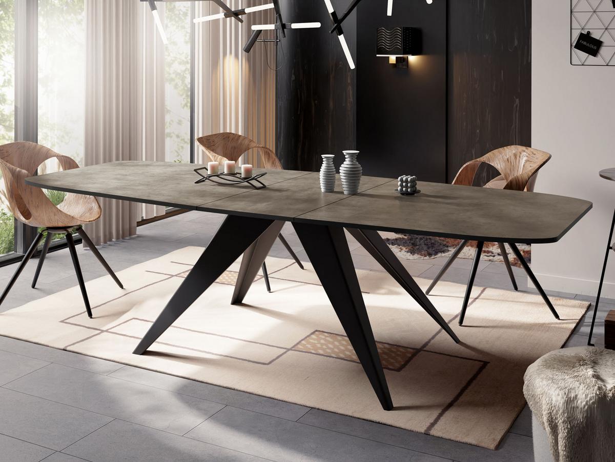 ESSTISCH Foster rechteckig ausziehbar, Dunkelgrauer Chicago Beton 160-198/80/76 cm - Dunkelgrau/Schwarz, Holzwerkstoff/Metall (80/200/76cm) - WFL GROUP