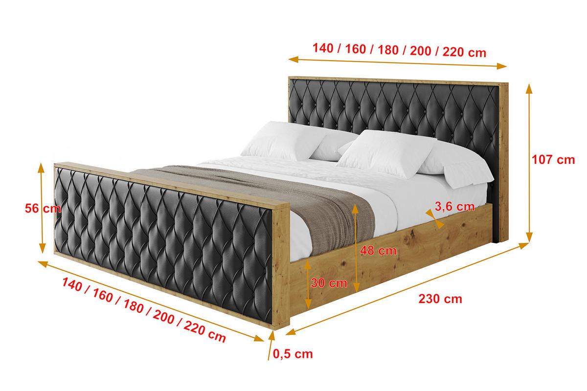 POLSTERBETT mit Bettkasten, Fußteil und Lattenrost, Boxbett ohne Matratze - ENZO5-Z 160x200 Schwarz Kunstleder - Schwarz Hochglanz, Holzwerkstoff/Textil (160/200cm) - ALTDECOR