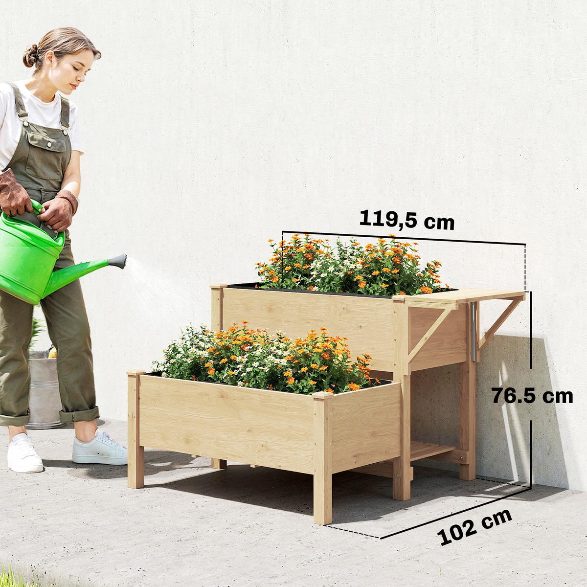 HOCHBEET 2-stufig aus Tannenholz Braun - Hellbraun, Holz (102/76.5/119.5cm) - Outsunny