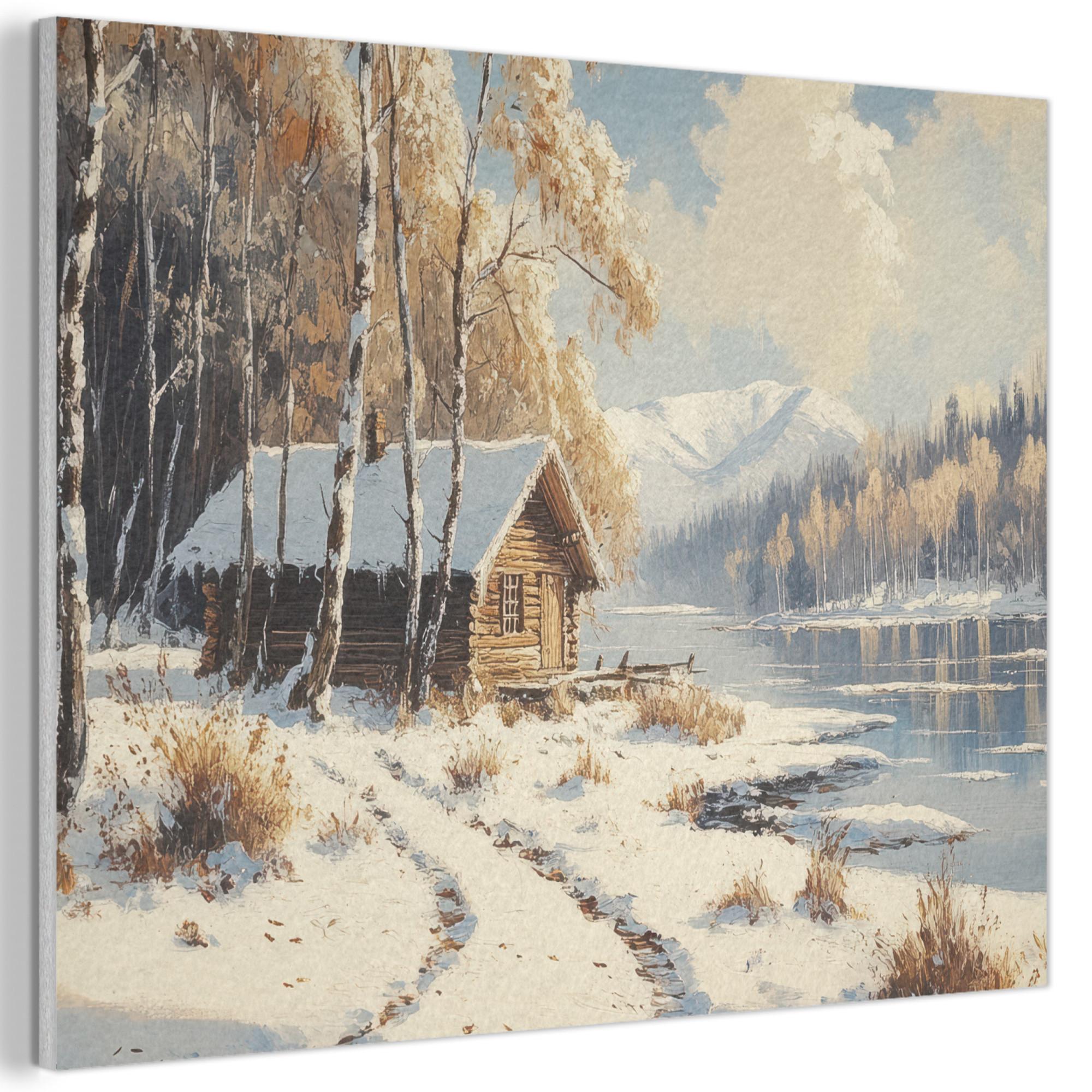 AKUSTIKBILD Winter - Schnee - Zuhause - Natur Wanddeko 70x50 cm - Hellbraun, Kunststoff (70/50/0.9cm) - MuchoWow