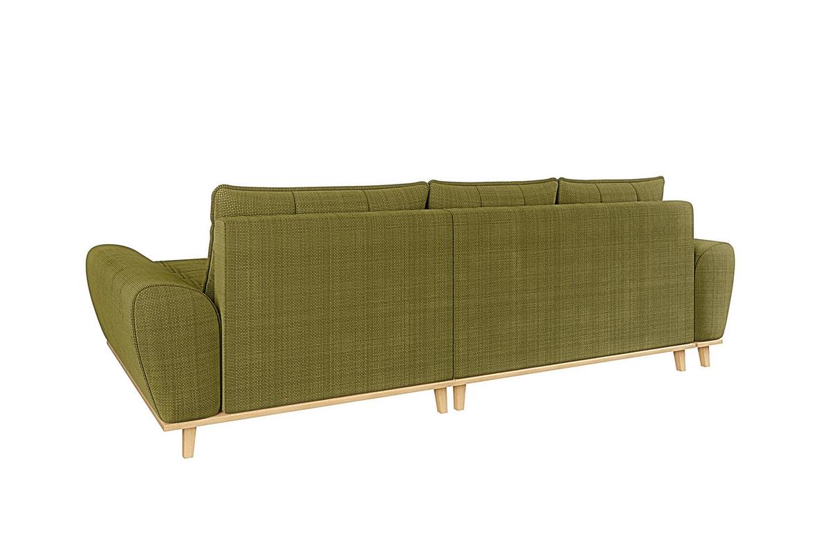 ECKSOFA im Scandi-Stil, Schlaffunktion, Bettkasten B268/T175/H86 cm, Ottomane rechts, Liegefl. 128x209 cm, Bouclé Chenille Stoff in Grün / 21015 - Eichefarben/Grün, Holz/Textil (268/175cm) - luma-home