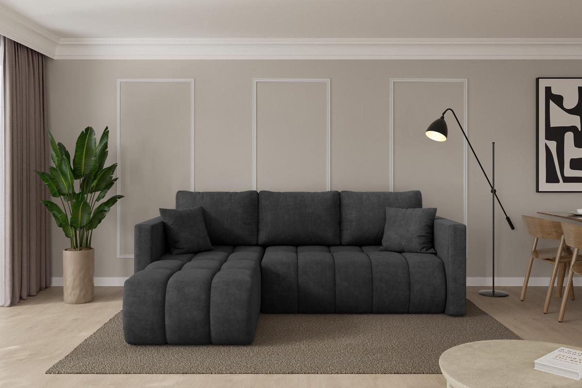 ECKSOFA mit Schlaffunktion Ottomane Links GARD-L 226x146x85 Dunkelgrau Velours - Anthrazit/Schwarz, Holzwerkstoff/Kunststoff (226/146cm) - ALTDECOR