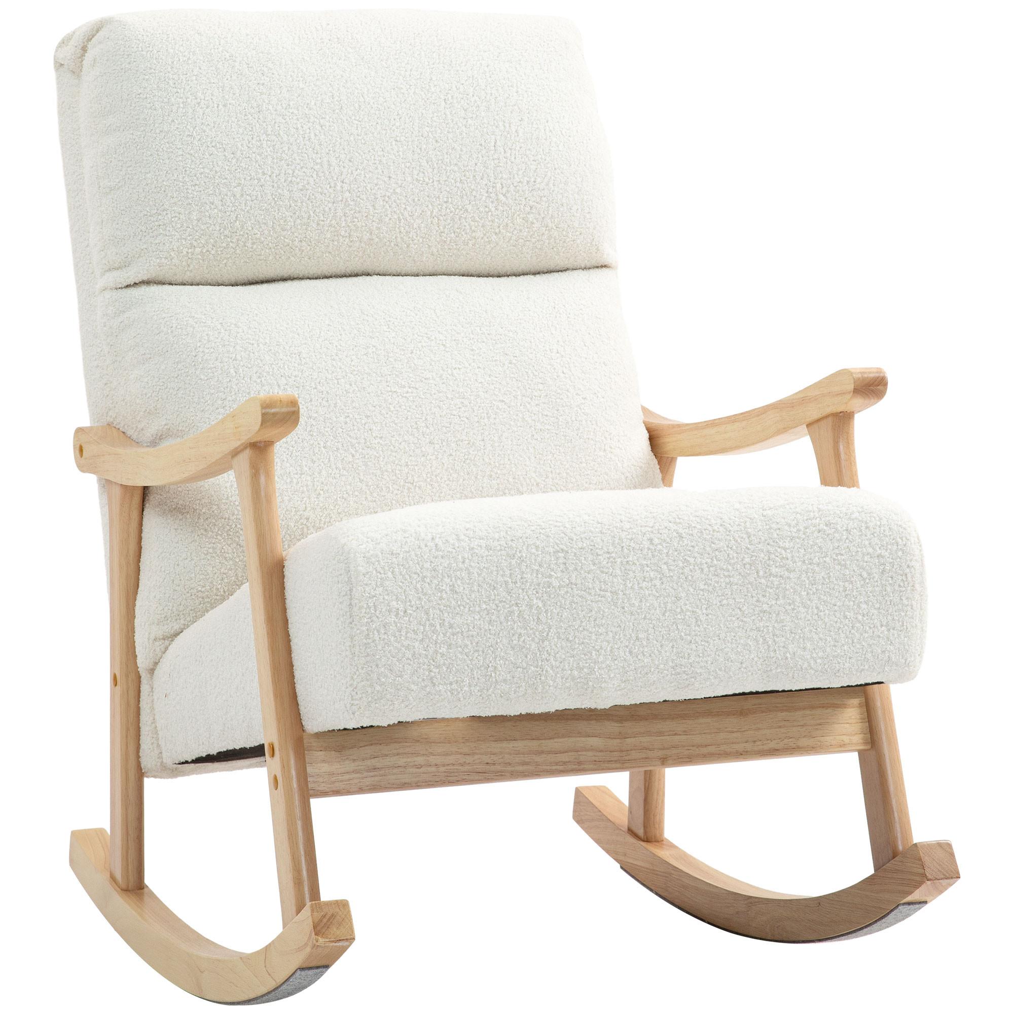 SCHAUKELSTUHL, ergonomisch Schwingsessel, Armlehnsessel, Stillsessel Cremeweiß - Creme/Naturfarben, Holz/Buchenholz (65/98/90cm) - HOMCOM