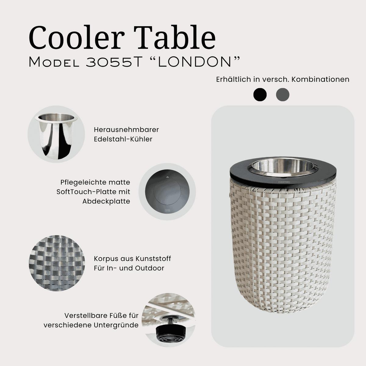 4-IN-1 LOUNGETISCH MIT EDELSTAHL-KÜHLER London Anthrazit/Schwarz 50 cm - Anthrazit/Schwarz, Kunststoff/Metall (34/50/34cm) - COOTAB Cooler Table