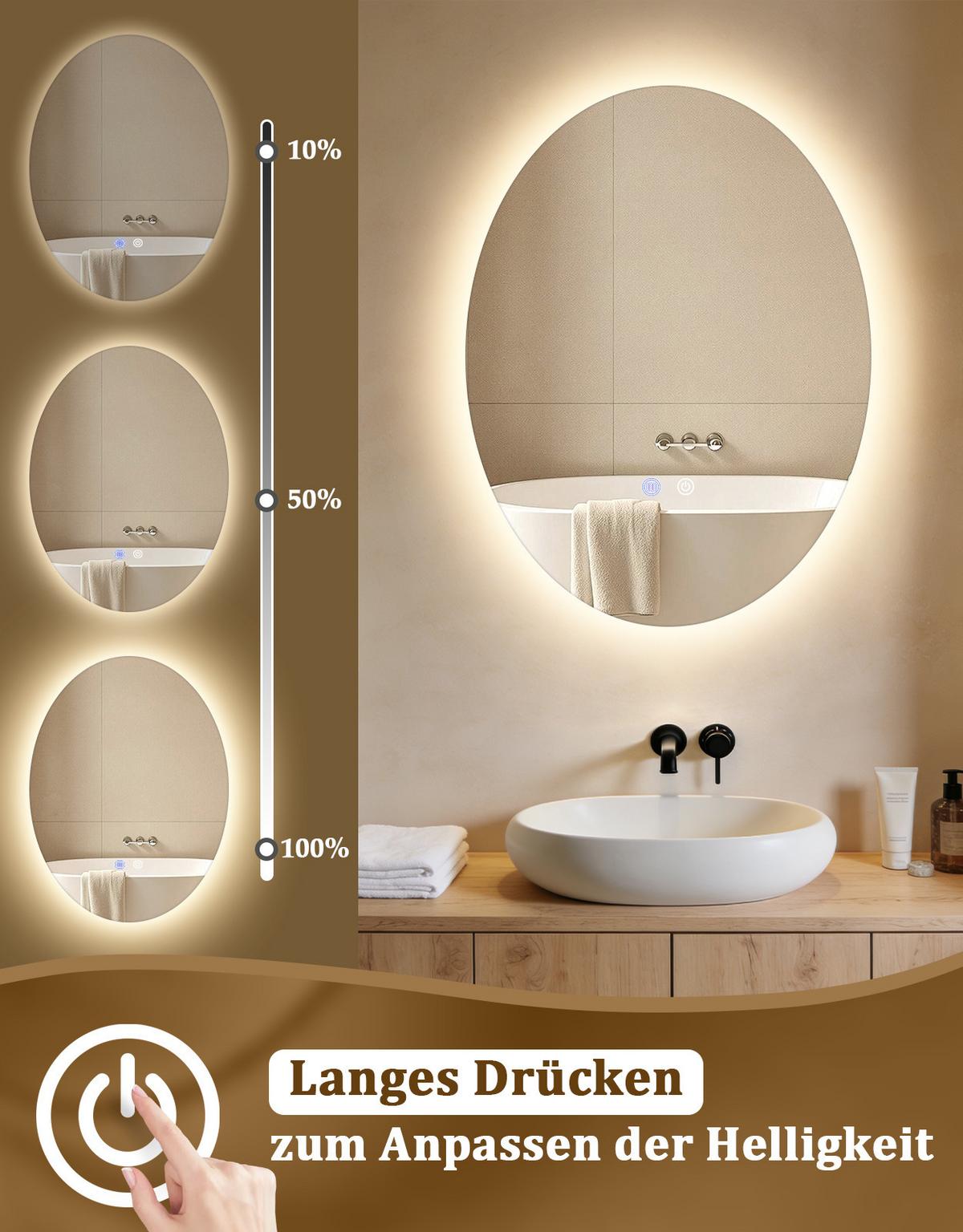 BADSPIEGEL mit Beleuchtung Karvel 3/60/80 cm - Weiß, Glas (60/80/3cm) - ZMH