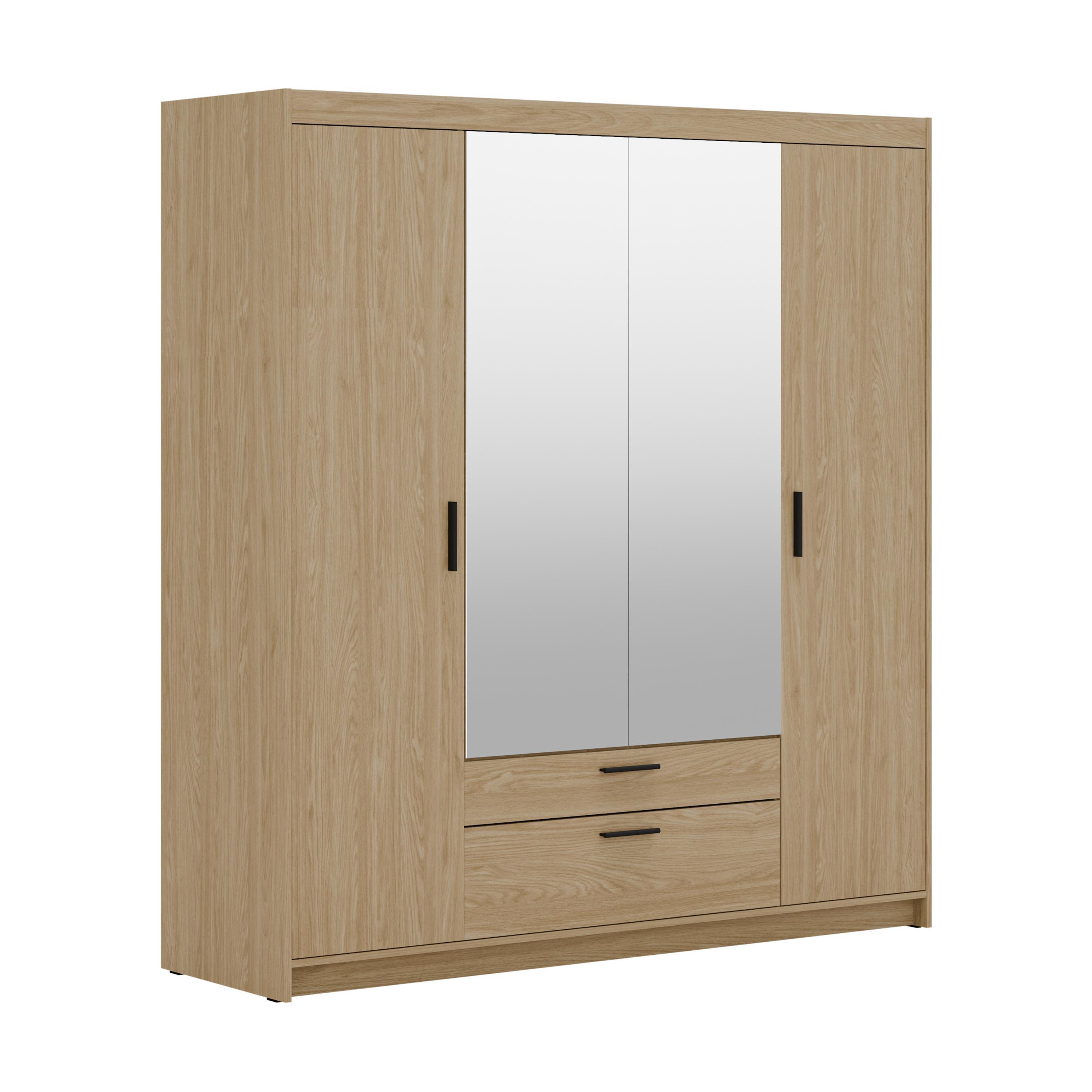KLEIDERSCHRANK Storicos Geölte Eiche 176,3/190,5/53 cm - 4T2S Modern mit Schubladen und Spiegel - Eichefarben, Holzwerkstoff/Kunststoff (176.4/190.6/53cm) - AX Living