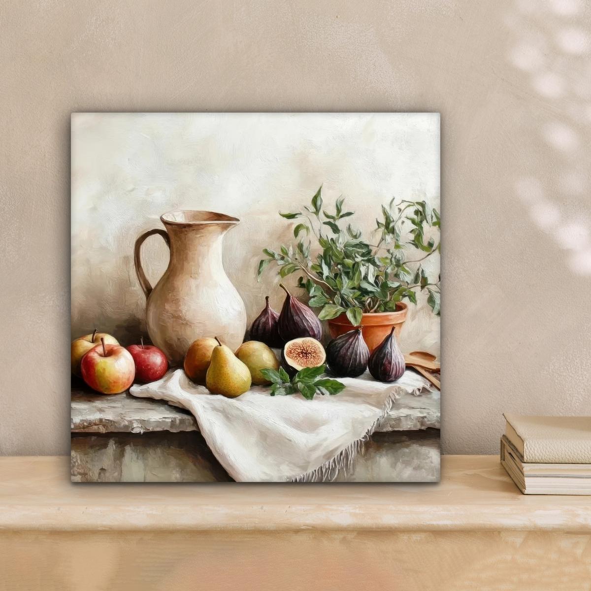 LEINWANDBILD Obst - Kräuter - Ländlich Deko Wohnzimmer 20x20 cm - Naturfarben, Textil (20/20cm) - MuchoWow