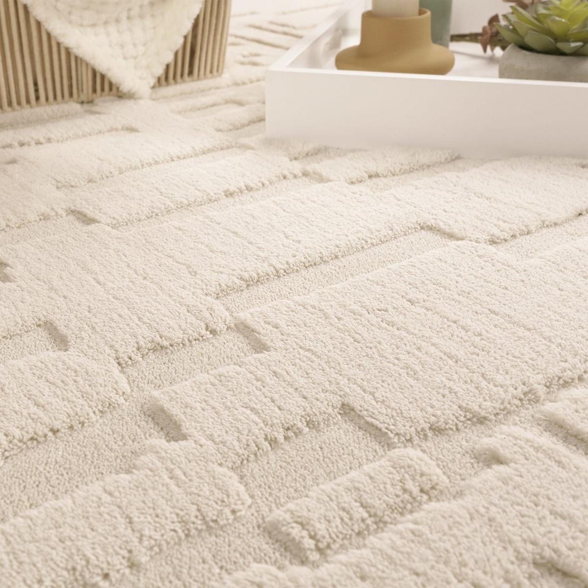 KURZFLORTEPPICH, mit Struktur, aus Polyester, Florhöhe 12 mm, Creme, 120 x 160 cm - Beige, Textil (160/120cm) - KADIMA DESIGN