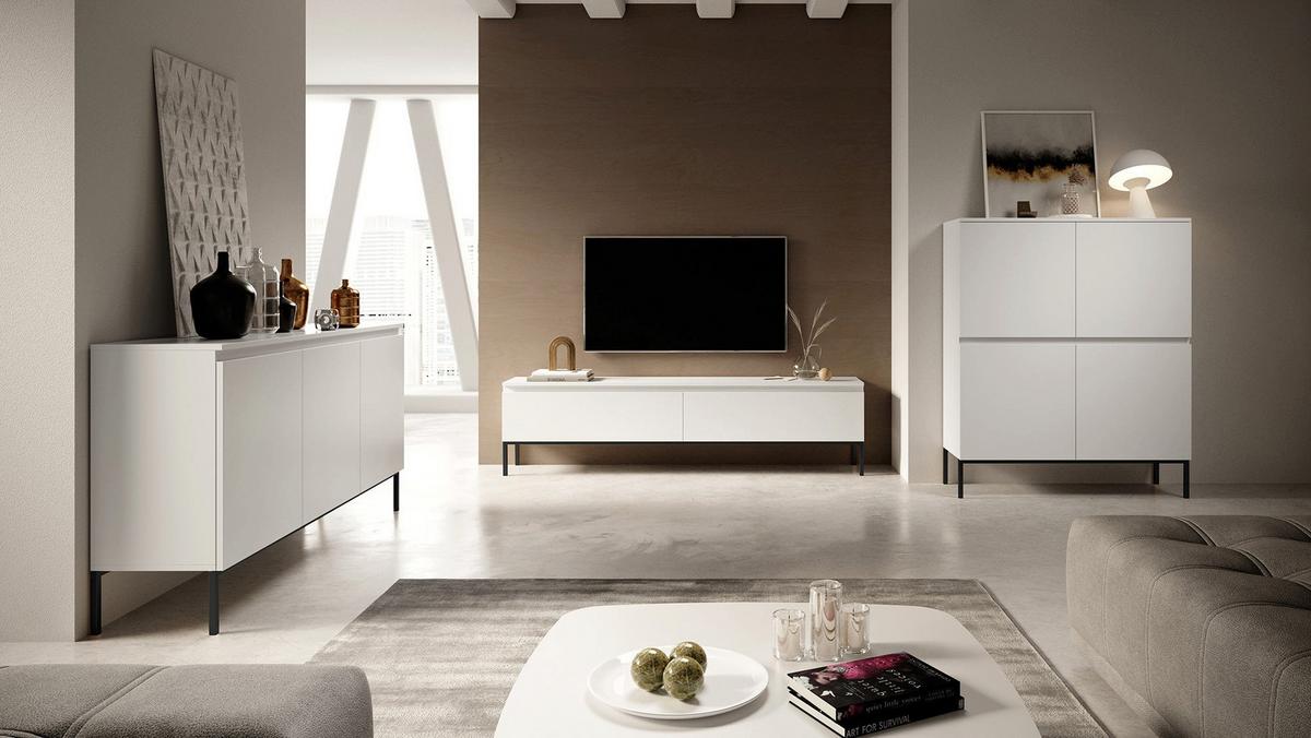 HIGHBOARD Bemmi Weiß mit schwarzen Beinen Hochkommode 4-türig 100 cm - Schwarz/Weiß, Holzwerkstoff/Metall (100/122/35cm) - Selsey