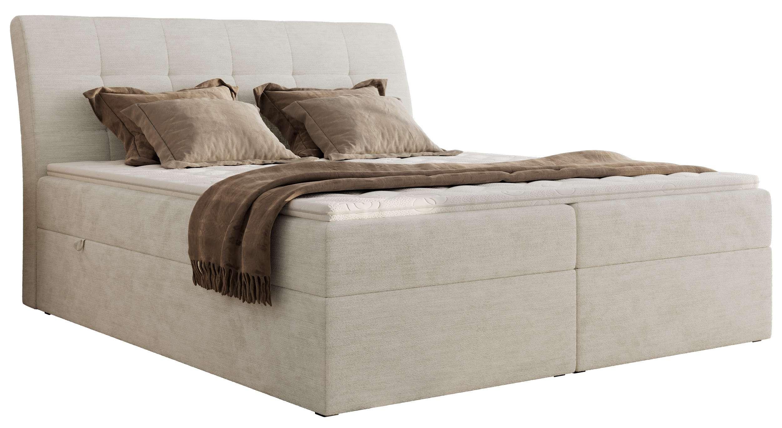 BOXBETT DAGOS 120/200 - Creme Schenille glatt - H3 - Topper T25 - Creme, Textil (120/200cm) - MKS