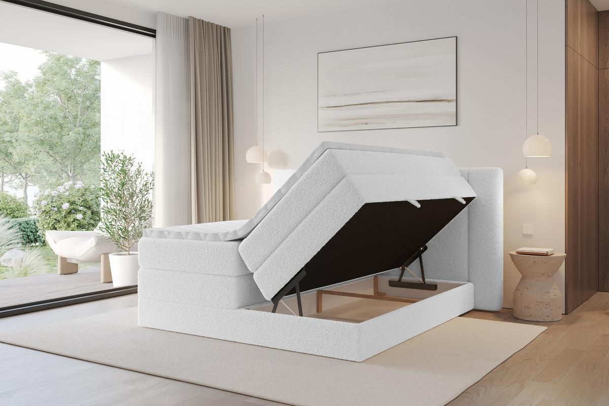 BOXSPRINGBETT mit Matratze H3/H4 - EVON KING - 180x200 cm Weiß - Weiß, Holzwerkstoff (180/200cm) - ALTDECOR
