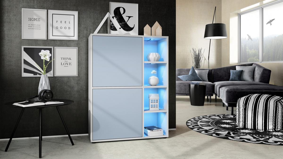 HIGHBOARD Cuba Türen in Denim matt - Pastellblau, Holzwerkstoff (79/105.5/35.5cm) - Vladon