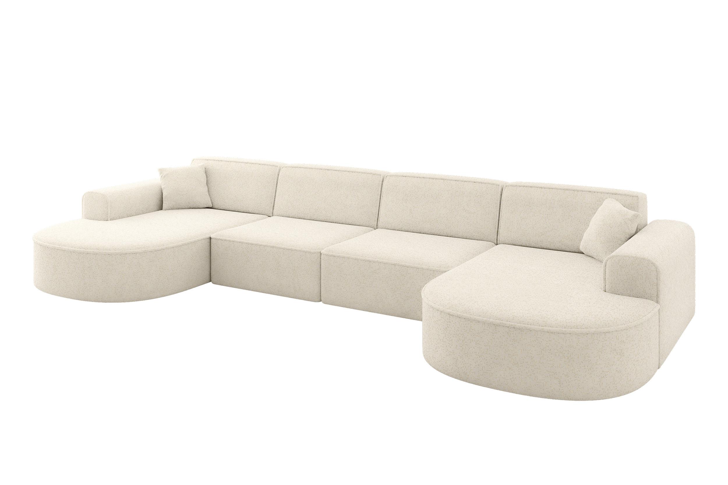 WOHNLANDSCHAFT MARI-U2 - 388x171x79 cm Creme Tissu - Creme/Schwarz, Holzwerkstoff/Kunststoff (388/79/171cm) - ALTDECOR