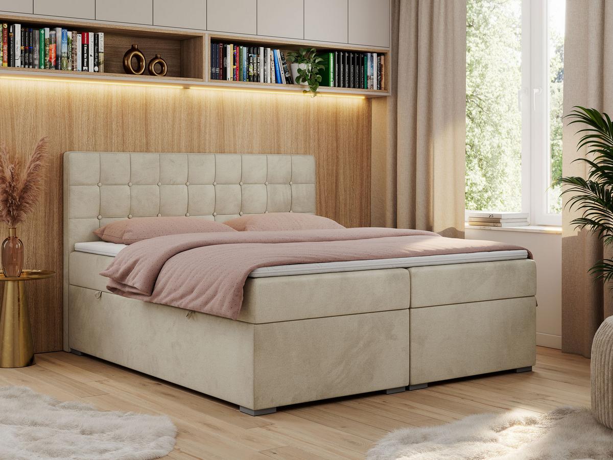 BOXBETT CARMEN 180/200 Beige Velvet - H4 - Beige, Holz/Textil (180/200cm) - MKS